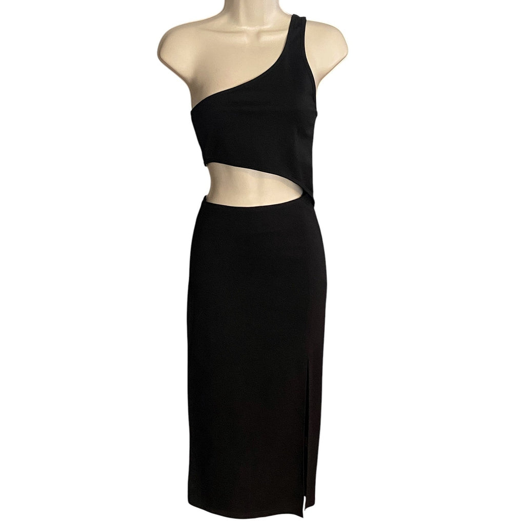 NWT ~ FOREVER 21 Black Cutout 1 Shoulder Bare Midriff Evening Dress ~ SMALL