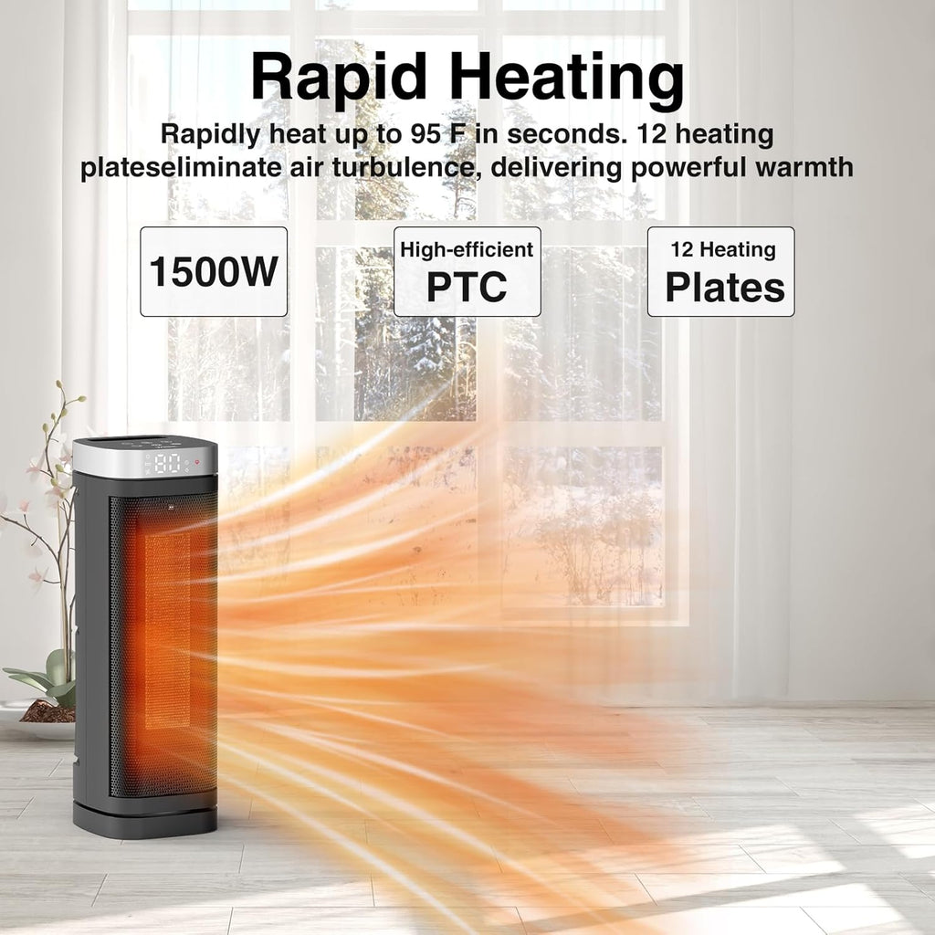 BRAND NEW ~ Black 17" Electric Space Heater Thermostat & Oscillation 12hr Timer