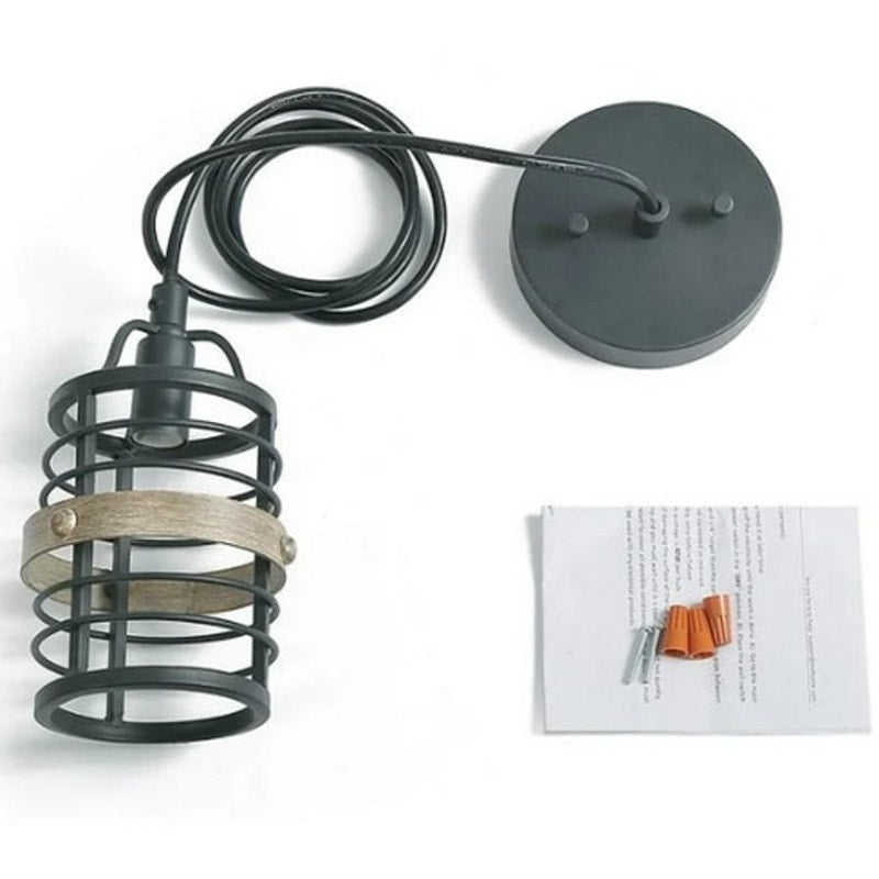 NWT ~ Matte Black Modern Farmhouse Hanging Spiral Metal Cage Pendant Light