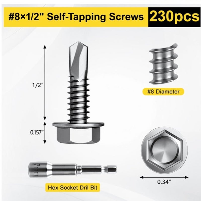 BRAND NEW 230 (#8×1/2"/4.2×13) 410 Stainless Steel Hex Head Self Tapping Screws