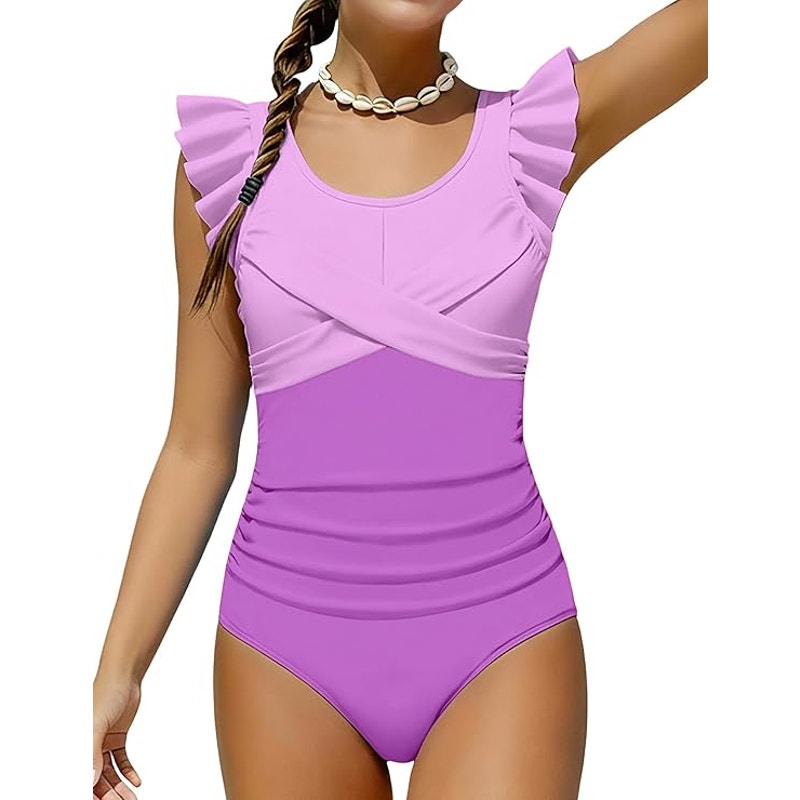 BRAND NEW ~ Girls One Piece Pink & Purple Swimsuit Bathing Suit ~ Youth 6