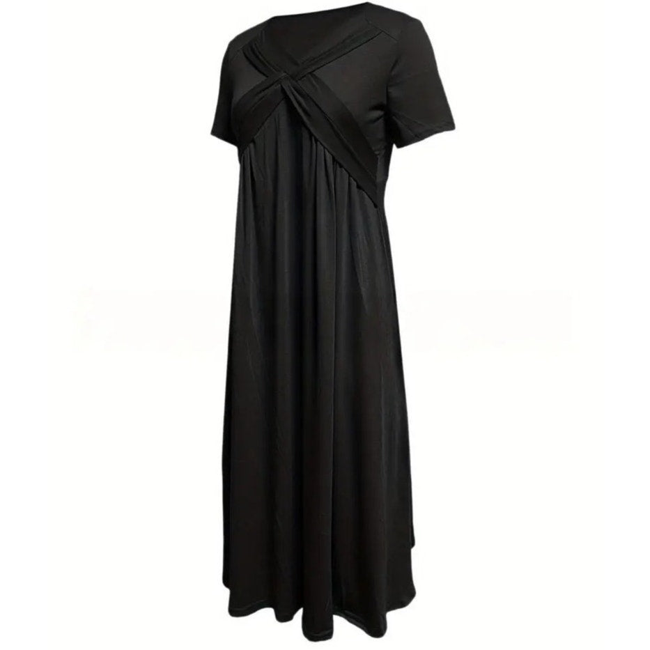 NWT ~ Women's Black Criss Cross Plus Size Midi Dress with Pockets ~ Size 7XL