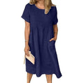 NWT ~ Navy Blue Short Sleeve Side Pockets Casual Short Dress ~ Women's LARGE