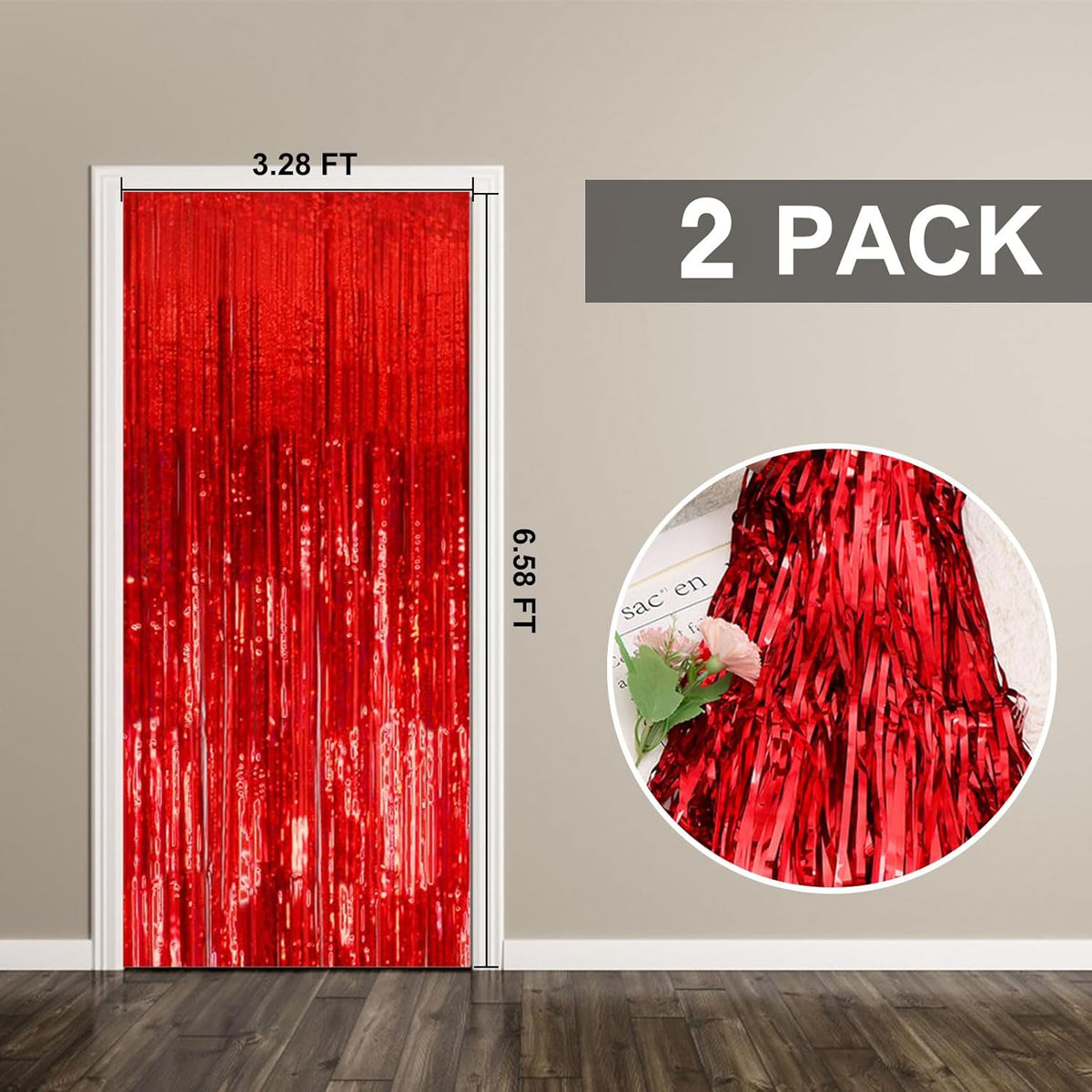 BRAND NEW ~ 2 Pack Red Metallic Foil Tinsel Fringe Curtain Props Backdrops
