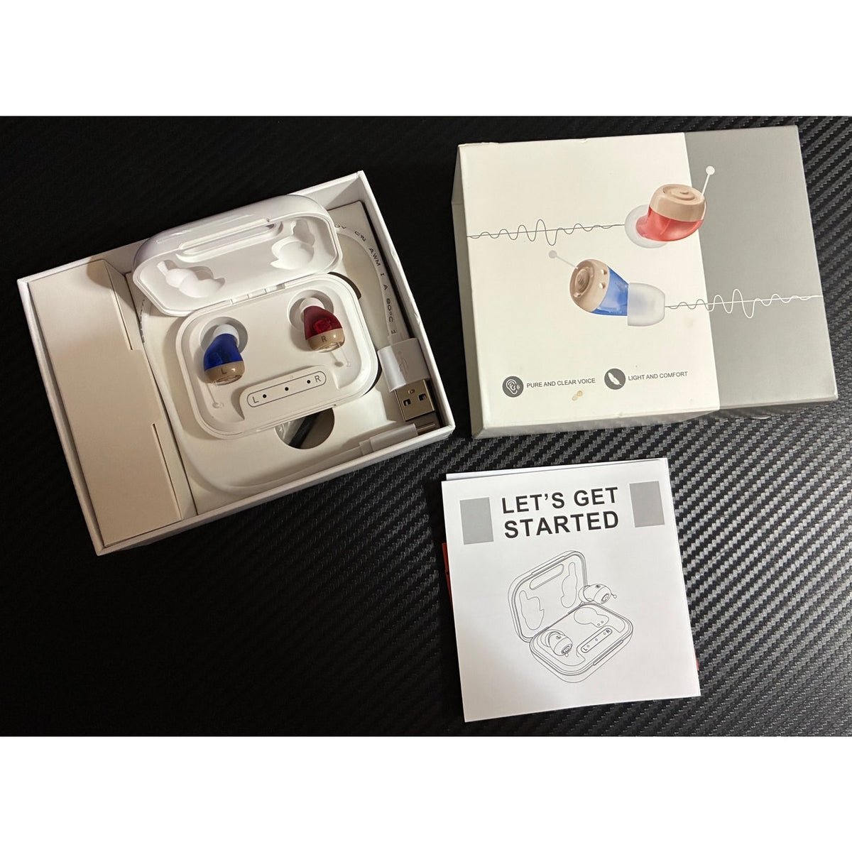 BRAND NEW ~ Beige OTC Noise Cancelling Rechargeable Hearing Aids & Charging Case