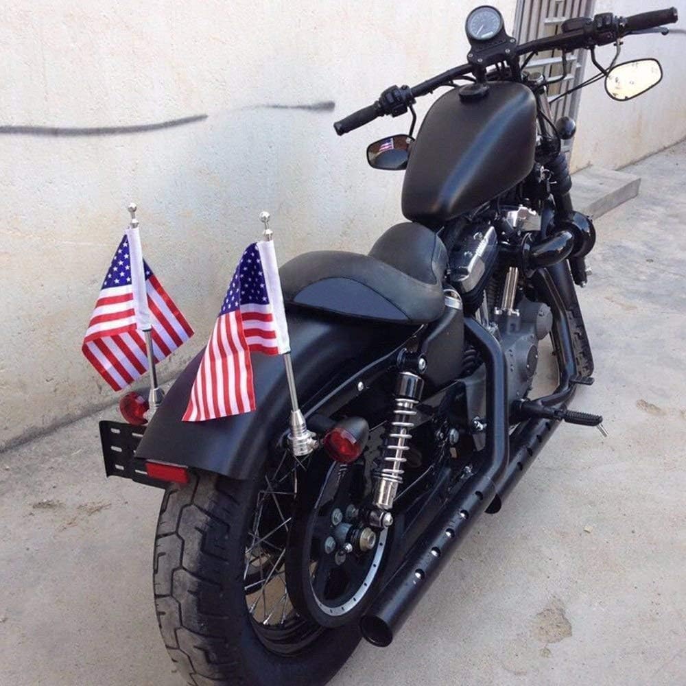 BRAND NEW ~ Set/2 Universal Motorcycle Flagpoles Mounts & American Flags USA