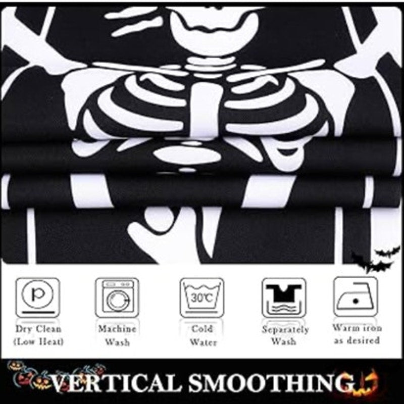 NWT ~ Set/ 4 Panels ~ Spooky Halloween Coffin Skeleton Curtains ~ 13" x 36" ea.