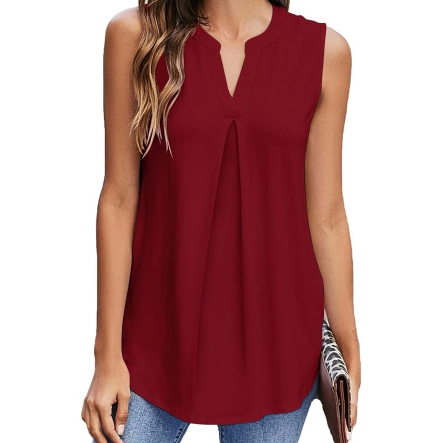 NWT ~ Women's Cranberry Red Sleeveless Summer V Neck Loose Casual Top ~ Size XL