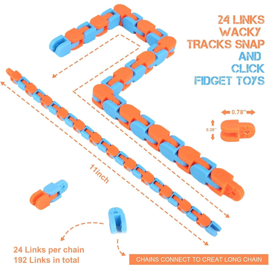 BRAND NEW ~ 8Pcs 24Links Wacky Tracks Fidget Toys for Kids ~ 11" Each