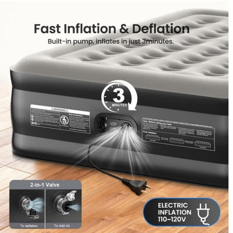 BRAND NEW ~ Black QUEEN Size 18" Elevated Inflatable Air Mattress Bed with Pump