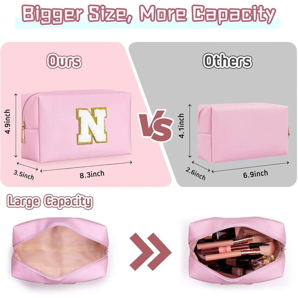 NWT ~ Pink Monogram "A" Large Capacity Cosmetic Travel Bag ~ Zipper Top