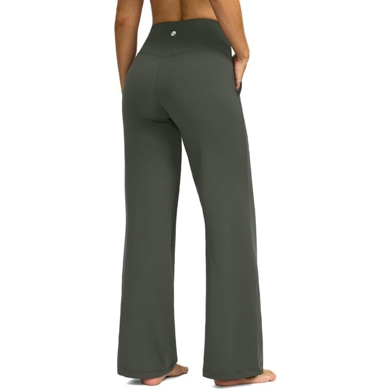 NWT ~ Olive Green Wide Flare Leg Yoga Pants & Pockets Activewear Leggings ~ XS