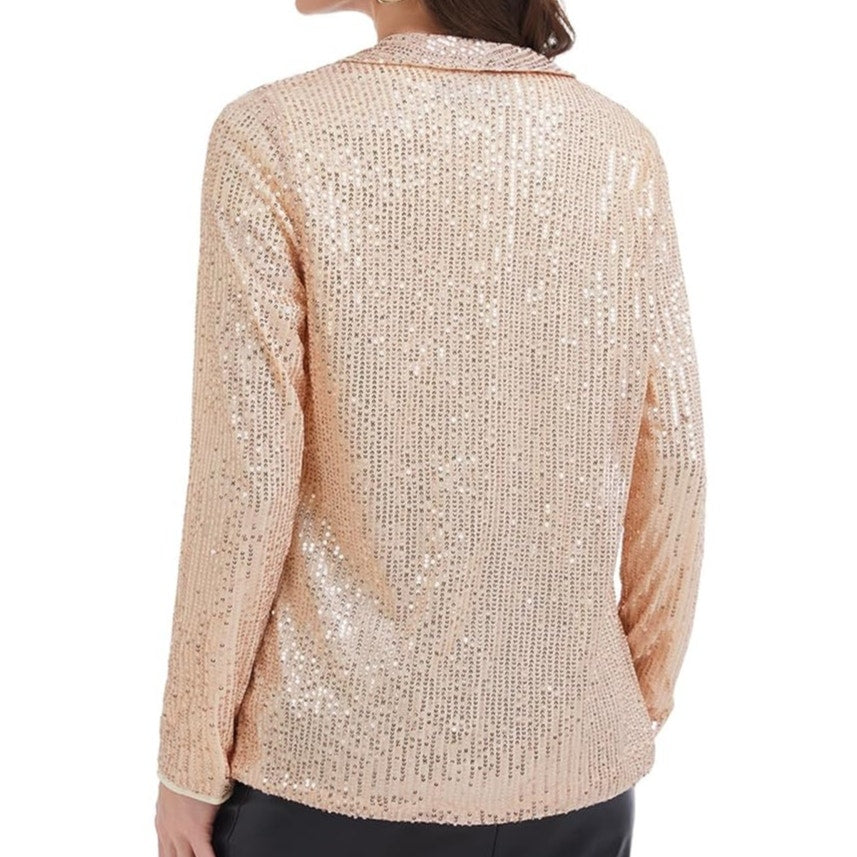 NWT ~ Women's Sheer Gold Sequin Open Front Waterfall Jacket ~ Size MEDIUM
