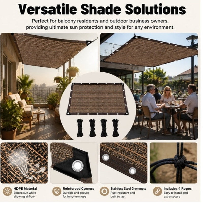 BRAND NEW ~ Heavy Duty Brown 10' x 19' UV Block Sun Shade Cloth Canopy Sunshade