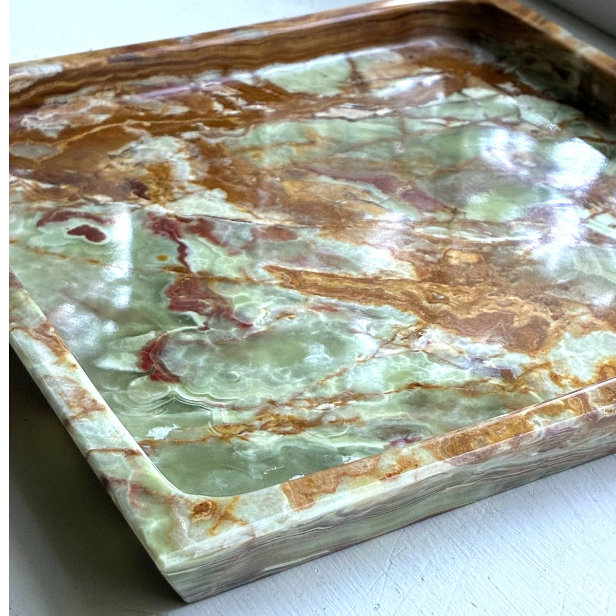 BRAND NEW ~ Green Onyx Marble 10" Square Serving Tray Coffee Table Platter Dish