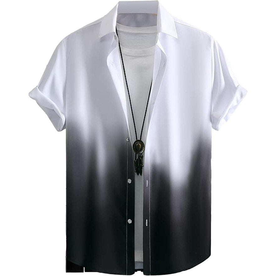 BRAND NEW ~ Men's White To Black Fade Casual Button Up Short Sleeve Shirt ~ XL