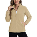 NWT ~ Women's Tan Full Zipper & Zip Pockets Fleece Jacket Top ~ MEDIUM