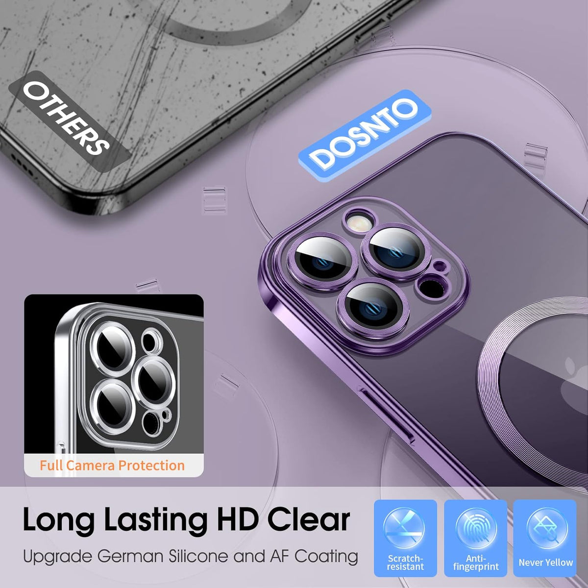 NWT ~ Clear Purple Magnetic iPhone 14 Pro Max Silicone Cover Slim Thin Case