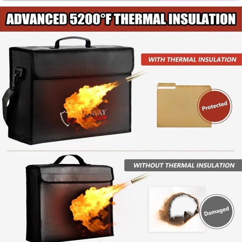 BRAND NEW ~ Large Black Heat Insulated Fireproof Document Bag & Money Pouch