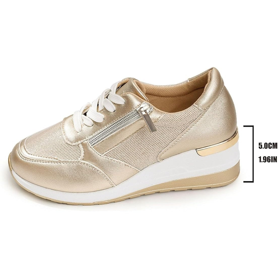 NWT ~ Women's Metallic Gold Wedge Sneakers Lace Up & Side Zipper ~ Size 10 1/2