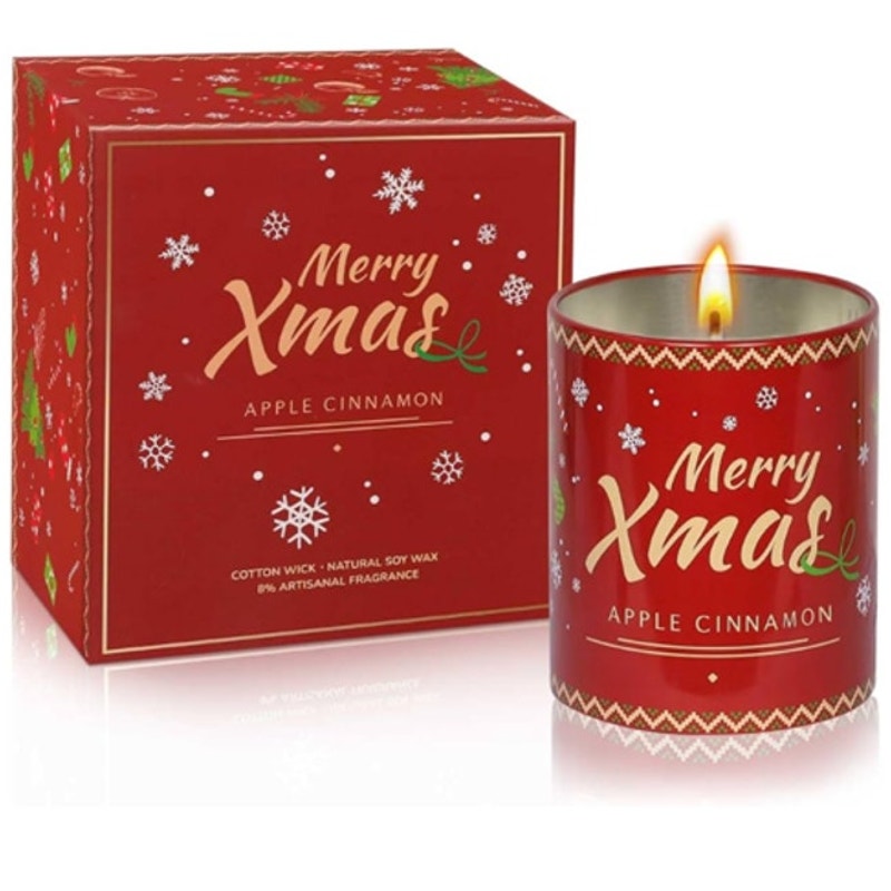 NWT ~ Apple Cinnamon 15.6 oz. Natural Soy Candle Tin & Christmas Gift Box