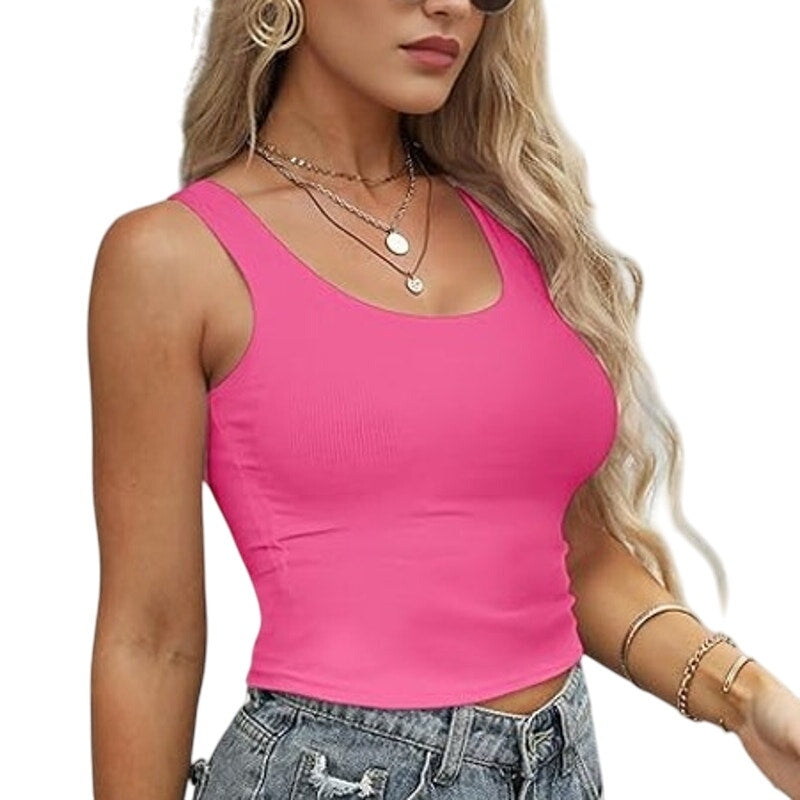 NWT ~ Set/2 Crop Sleeveless White & Bright Pink Cotton Tank Tops ~ Women's XL