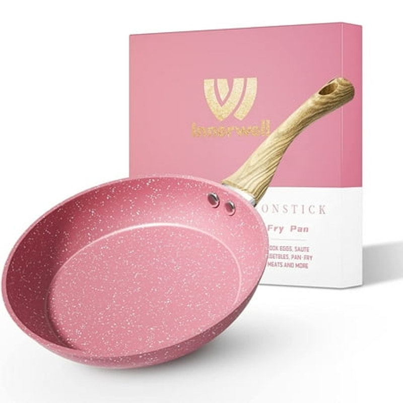 BRAND NEW ~ 8" Pink Nonstick Granite Frying Pan Wood Grained Bakelite Handle