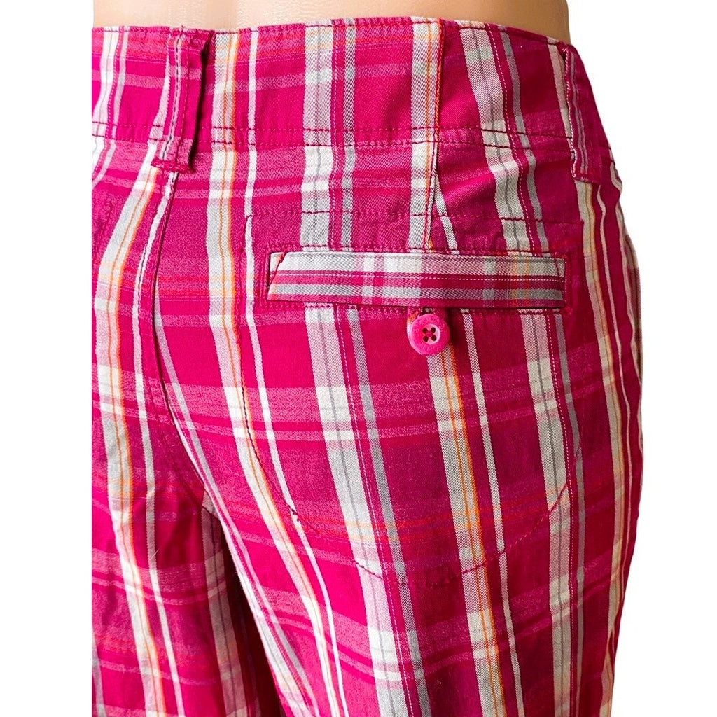 NWT ~ ROUTE 66 Bright Pink Plaid Cotton Casual Pockets Shorts ~ Women's Size 7/8