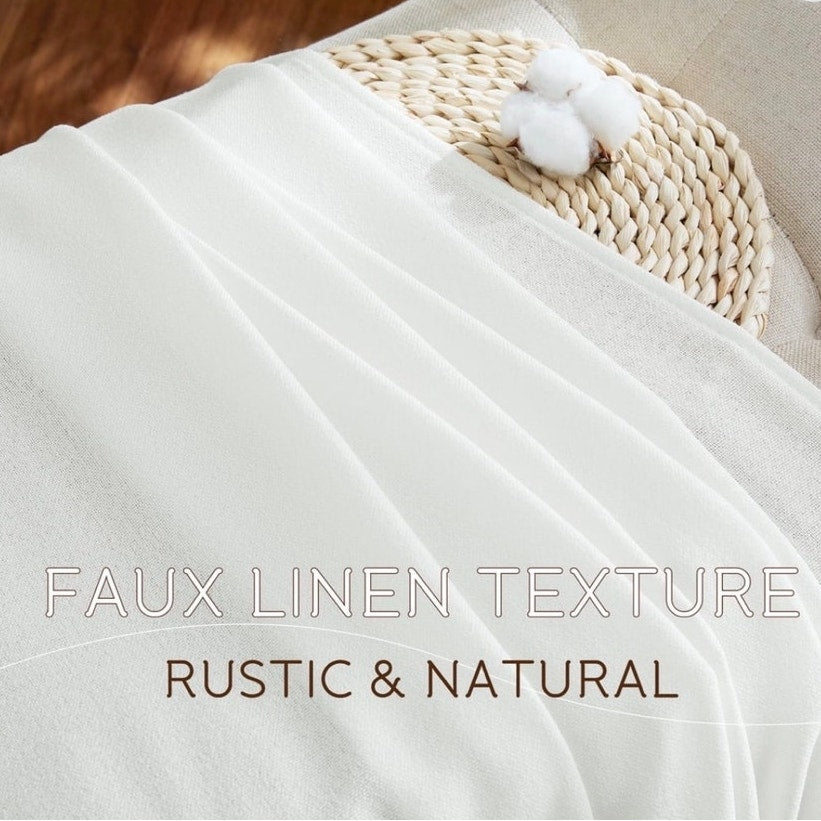 BRAND NEW ~ White Faux Linen Semi Sheer Light Filtering Curtains ~ 52" x 96"