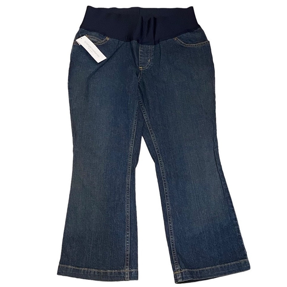 NWT ~ LIZ LANGE MATERNITY Wide Stretchy Waist Band Denim Blue Jeans ~ Women's 4
