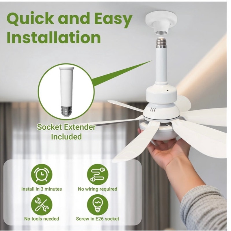 BRAND NEW ~ White Screw-in 3 Speed Ceiling Fan with Light and Remote Control
