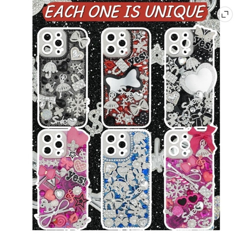 BRAND NEW ~ 80pcs Bulk Silver Rhinestone Big Bling Flat Back Charms Hearts Bows