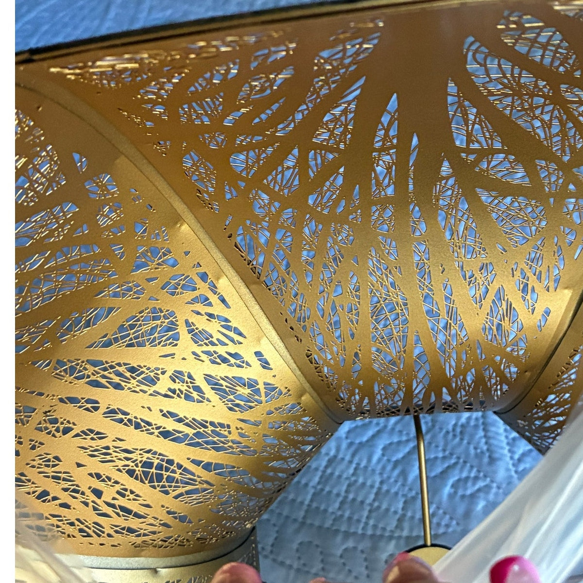 BRAND NEW ~ Large Intricate Etched Octagonal Antique Bronze Gold Metal Lampshade