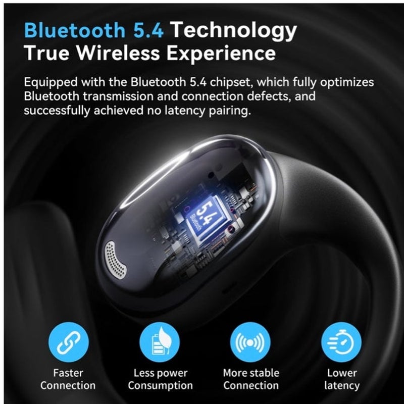 BRAND NEW ~ Black Bluetooth 5.4 Wireless Open Ear Earbuds & LED Charging Case