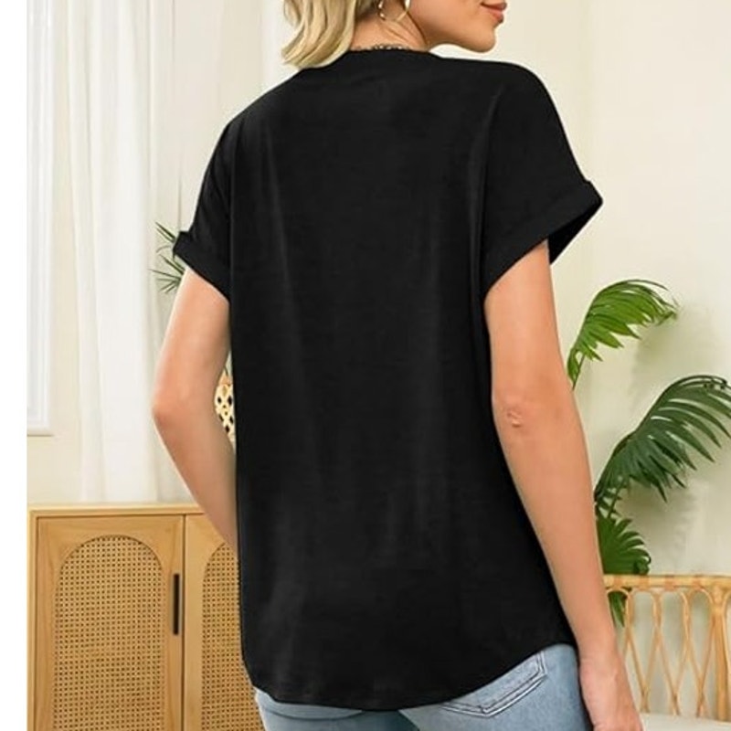 NWT ~ Women's Black Short Sleeve Rounded Bottom Casual Summer Blouse ~ MEDIUM