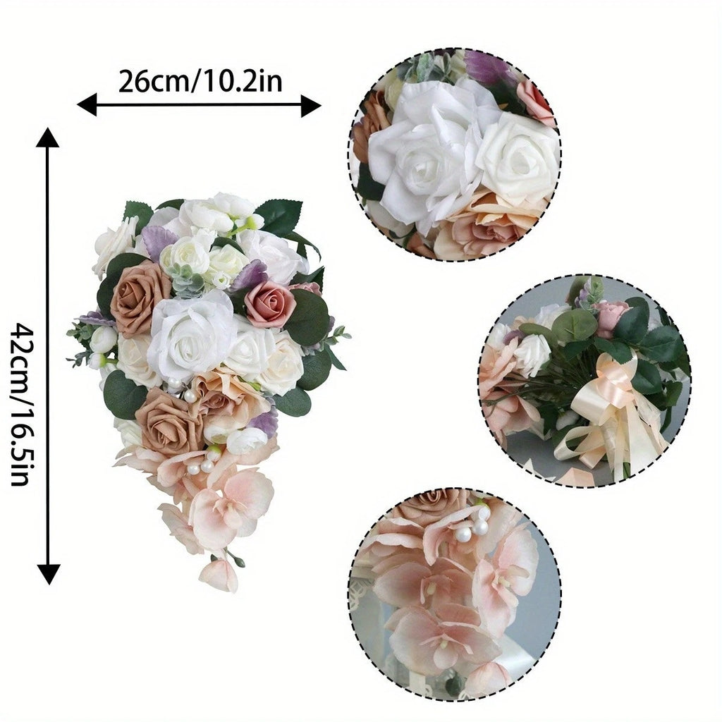 NWT ~ White & Pink Cascading Water Drop Waterfall Bridal Wedding Bouquet