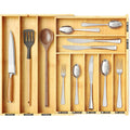 BRAND NEW ~ Expandable 10 Slots Bamboo Silverware Drawer Organizer & Labels