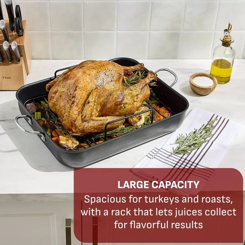 BRAND NEW ~ T-Fal Black Simply Cook 13"x16" Nonstick Roaster & Removeable Rack