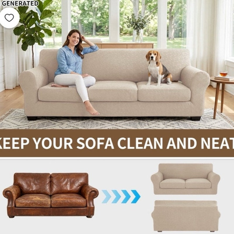 BRAND NEW ~ 3pc Light Beige Stretchy Washable Slipcover Loveseat Sofa Cover