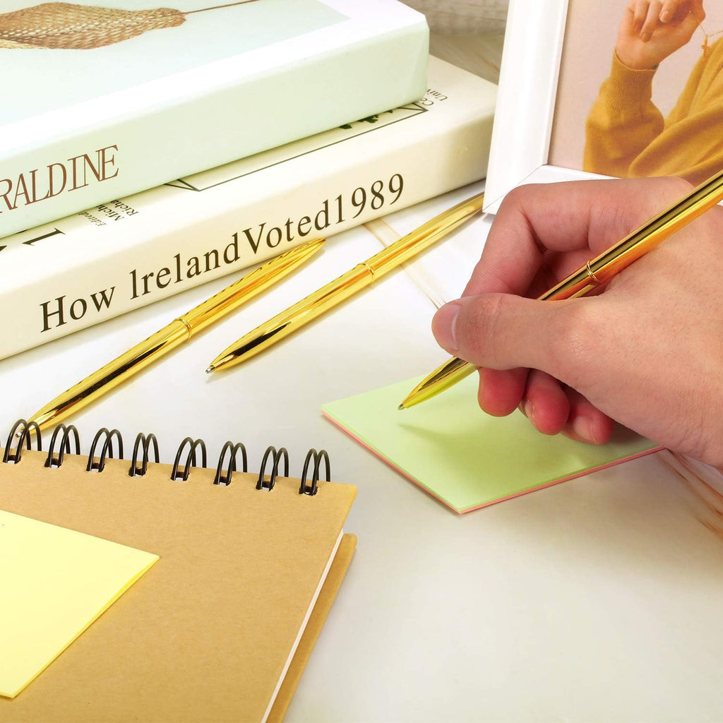 BRAND NEW Set/60 Long Metallic Gold Slim Retractable Lightweight Ballpoint Pens
