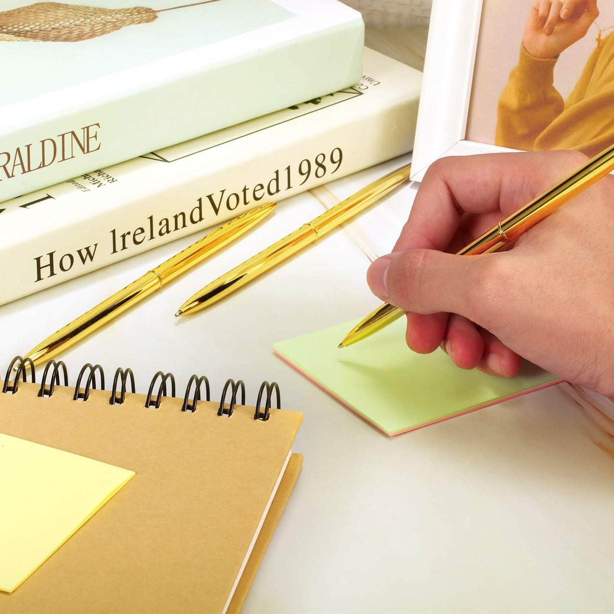 BRAND NEW Set/60 Long Metallic Gold Slim Retractable Lightweight Ballpoint Pens
