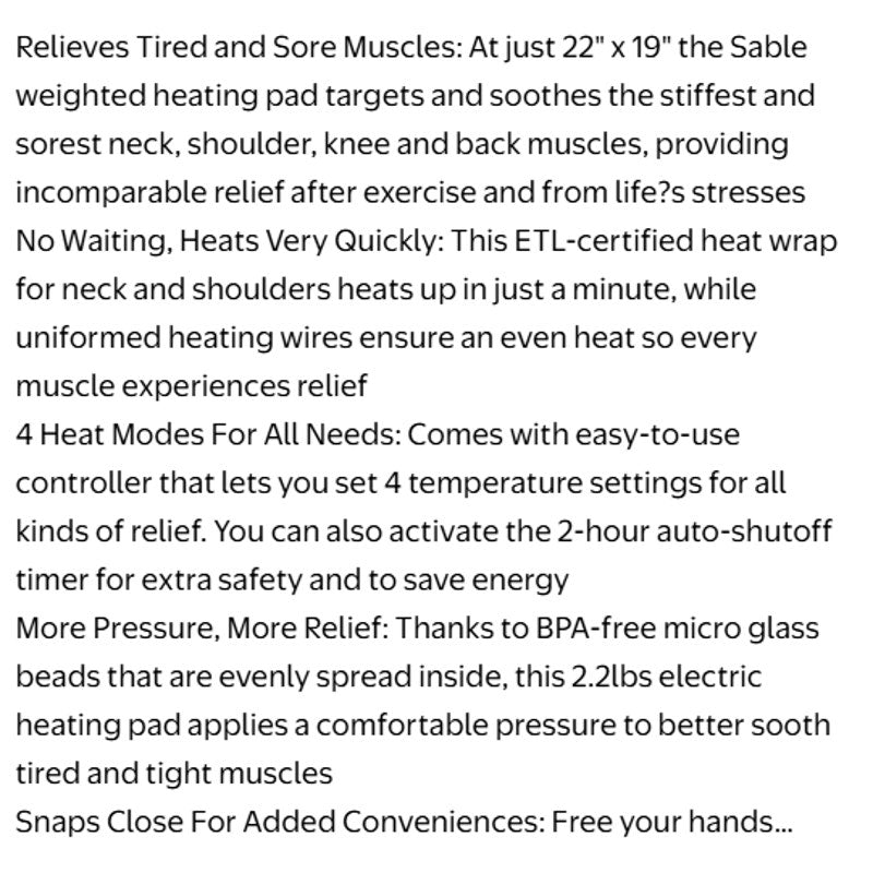 BRAND NEW ~ Weighted Electric Heating Pad Neck & Shoulders 4 Heat Levels 22 X 19
