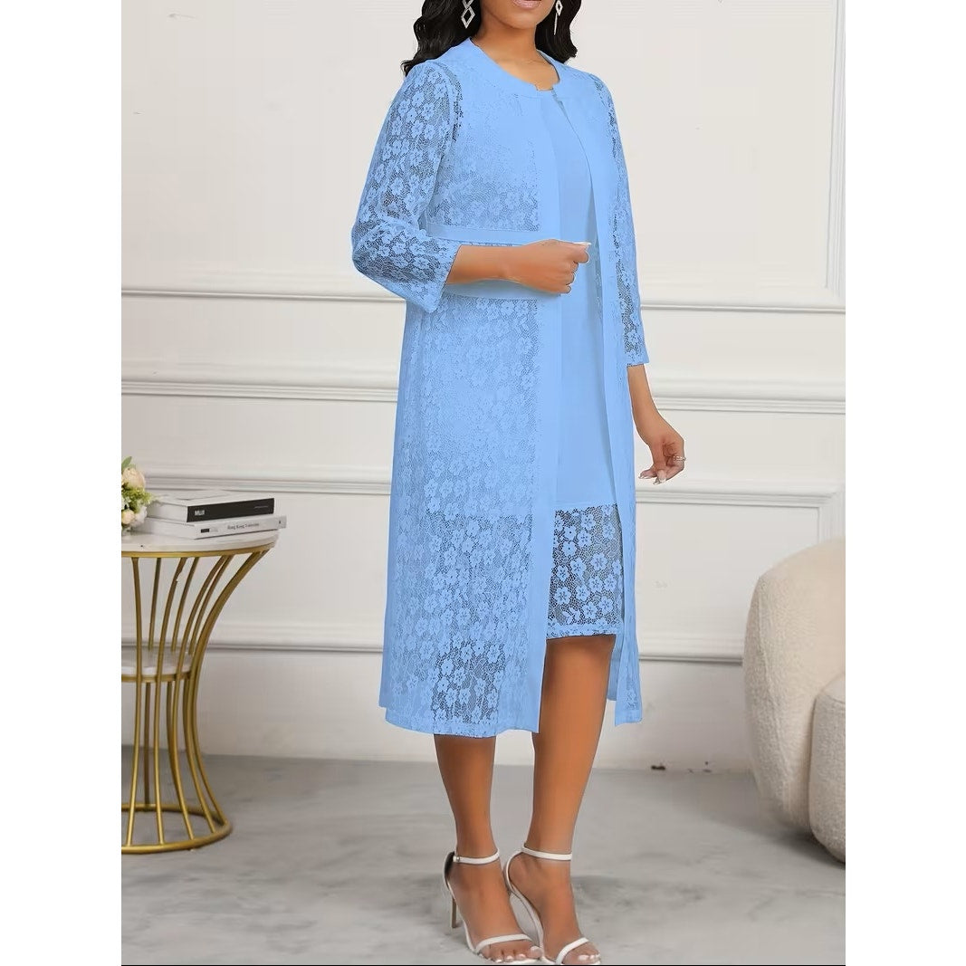 NWT ~ Lovely Sky Blue 2 Piece Dress Set & Lace Jacket ~ Women's Size Medium