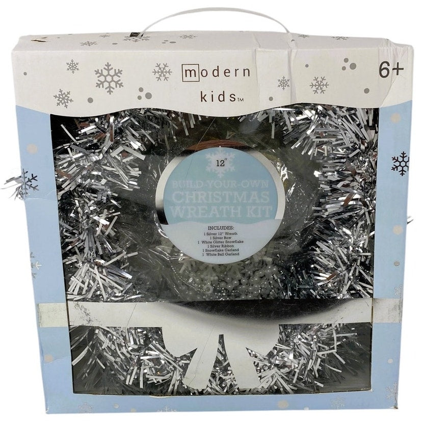 NWT ~ 12" Silver Build Your Own Christmas Wreath Kit ~ Garland Ribbon etc..