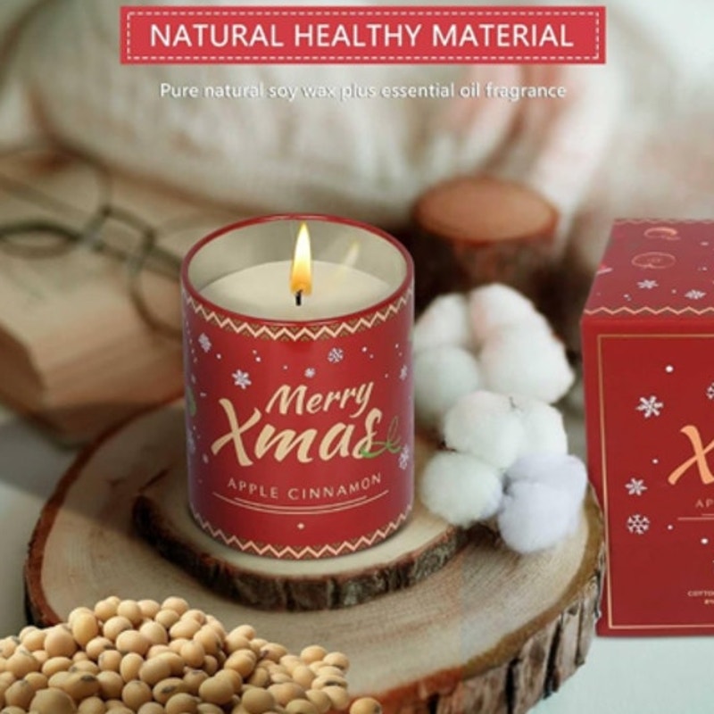 NWT ~ Apple Cinnamon 15.6 oz. Natural Soy Candle Tin & Christmas Gift Box