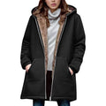 NWT ~ Long Black Thick Hoodie Style Coat Sherpa Fur Lined Jacket ~ Women's XL