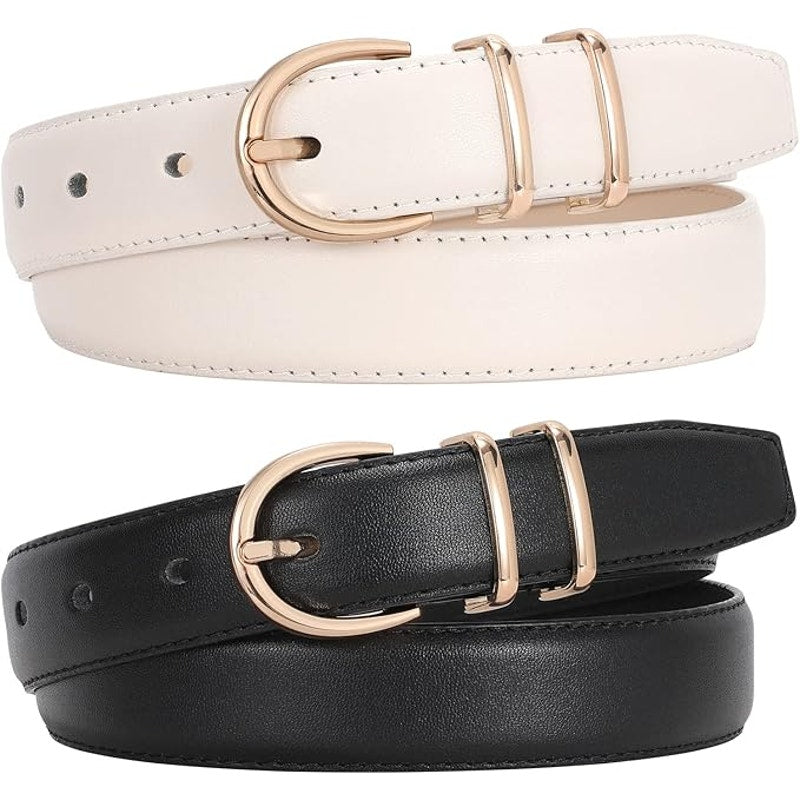 BRAND NEW ~ Women's 2pc Black & Beige Cream Belt Set Gold Buckle ~ 42" Each