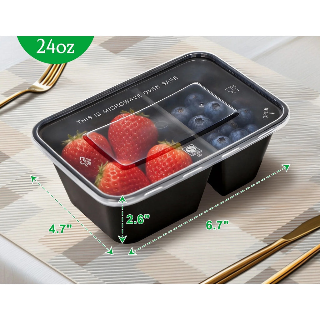 BRAND NEW ~ Set/44 ~ 2 Compartment 24oz Meal Prep Lunch Containers Food Storage