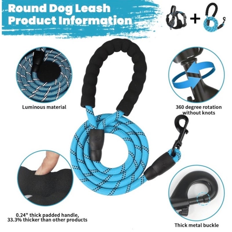 BRAND NEW ~ Blue Reflective Adjustable Padded Dog Harness Handle & Leash ~ LARGE