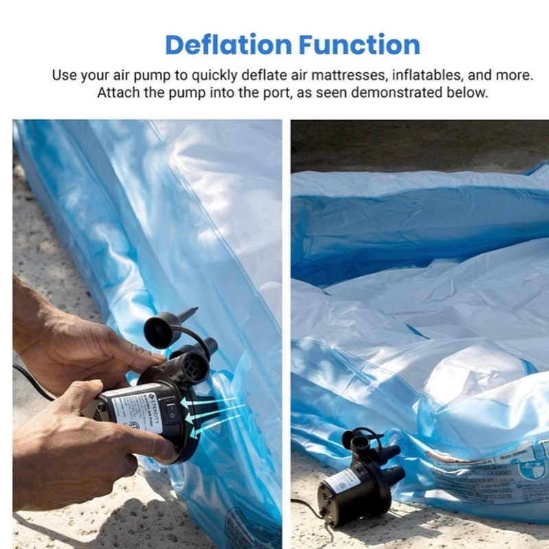 BRAND NEW ~ Quick Electric Black Portable Air Pump Inflator Deflator & 3 Nozzles